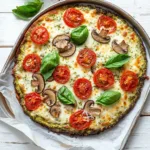 Broccoli Cottage Cheese Pizza Crust: High-Protein Gluten-Free Delight broccoli cottage cheese pizza crust Golden-baked broccoli cottage cheese pizza crust topped with melted mozzarella, roasted tomatoes, mushrooms, and basil.