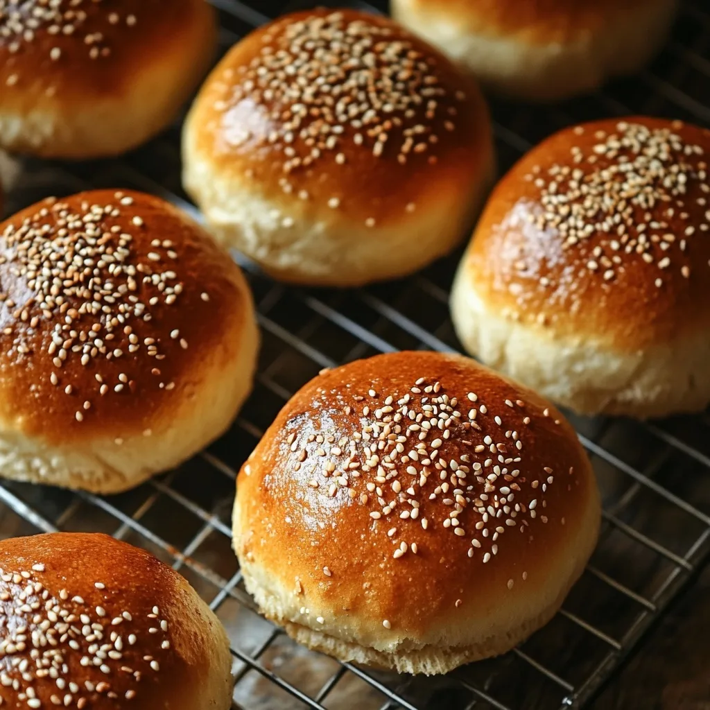 Tangzhong Burger Buns with golden sesame seed crust and soft interior