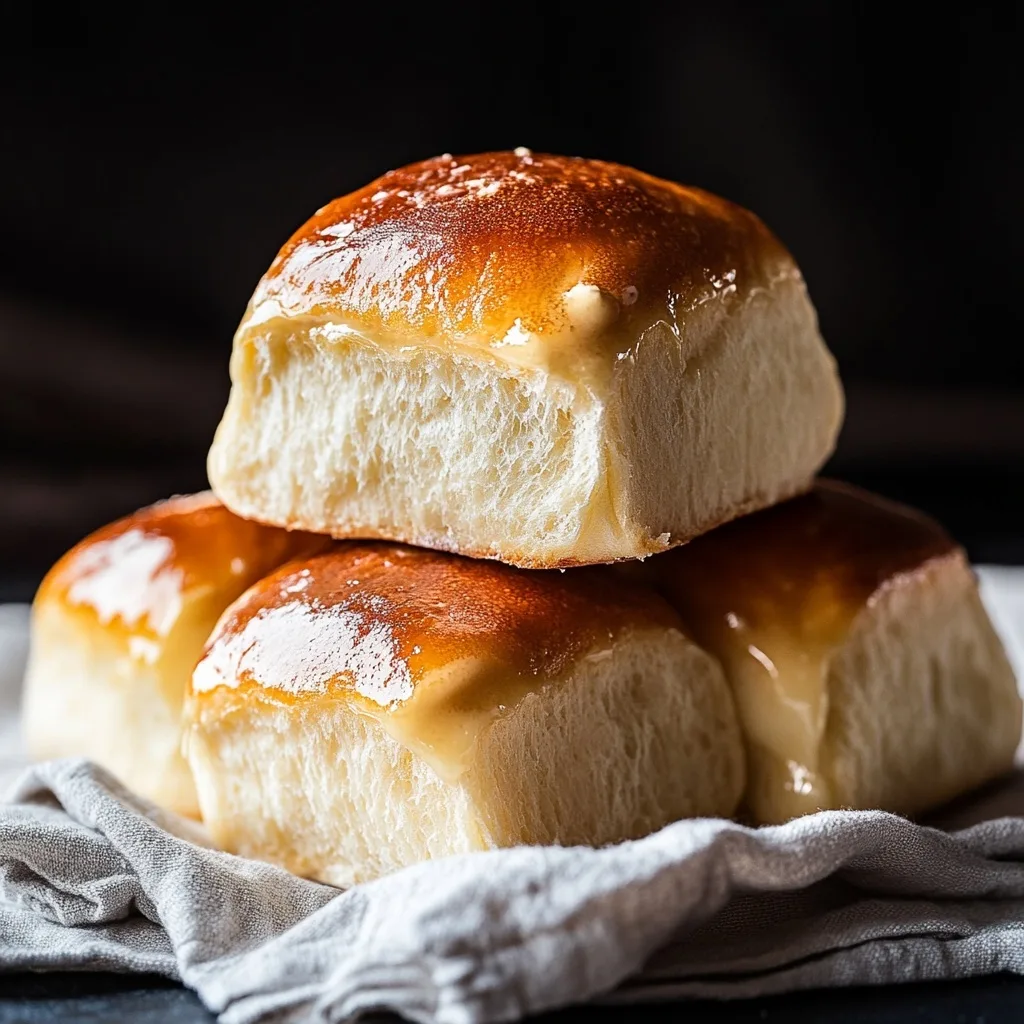 Gluten-free Tangzhong Parker House Rolls stacked with golden buttery tops
