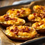 Crispy air fryer potato skins with melted cheddar and bacon