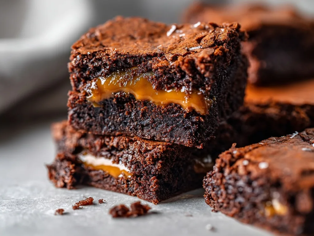 gooey caramel Brownie Recipes Archives stack on gray surface
