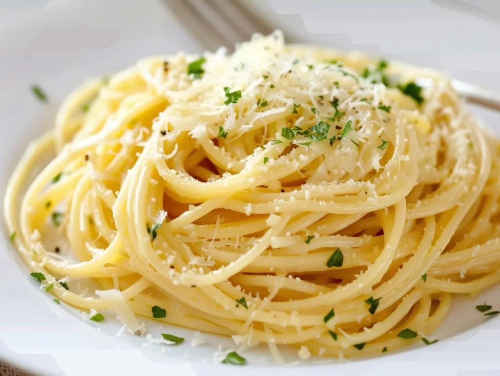 15-Minute Garlic Butter Pasta – Quick, Rich, and Family-Friendly Dinner Garlic Butter Pasta garlic butter pasta on white plate with Parmesan and parsley