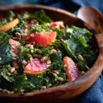rustic winter citrus and kale salad with blood orange and chopped nuts