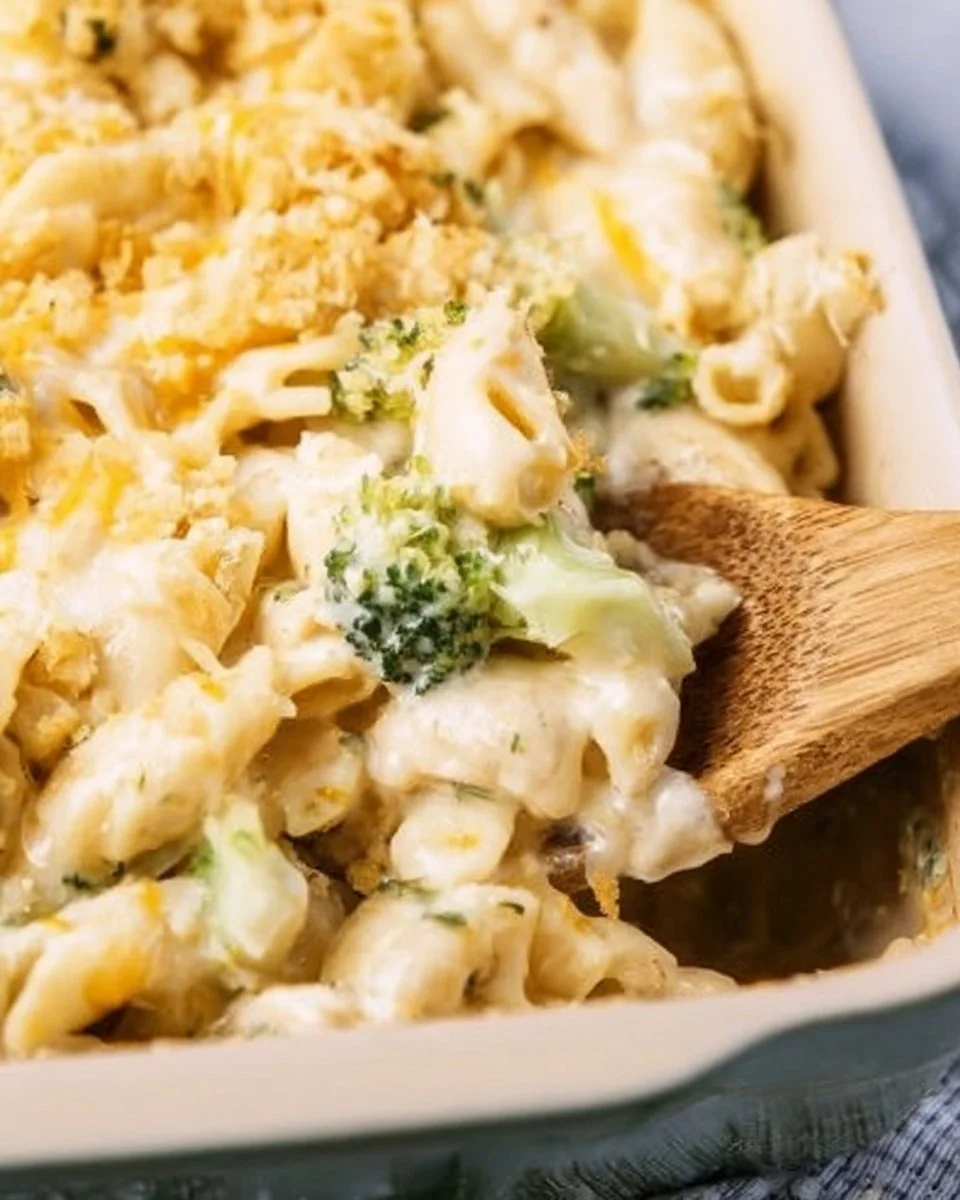 Delicious Chicken Alfredo Bake topped with cheese and herbs fresh from the oven.