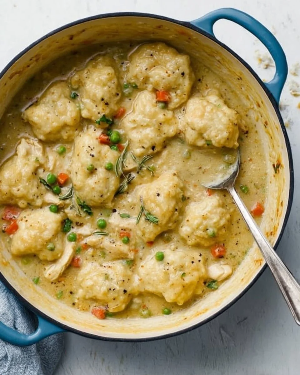 Chicken and Dumplings Chicken and Dumplings Delicious Chicken and Dumplings served in a bowl with fresh herbs