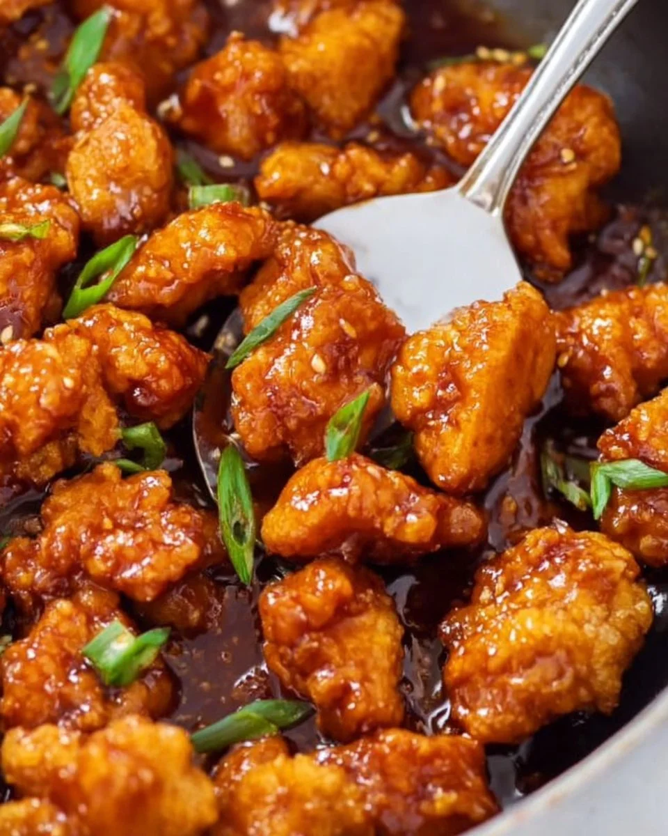 Spicy Firecracker Chicken served with vegetables and rice.