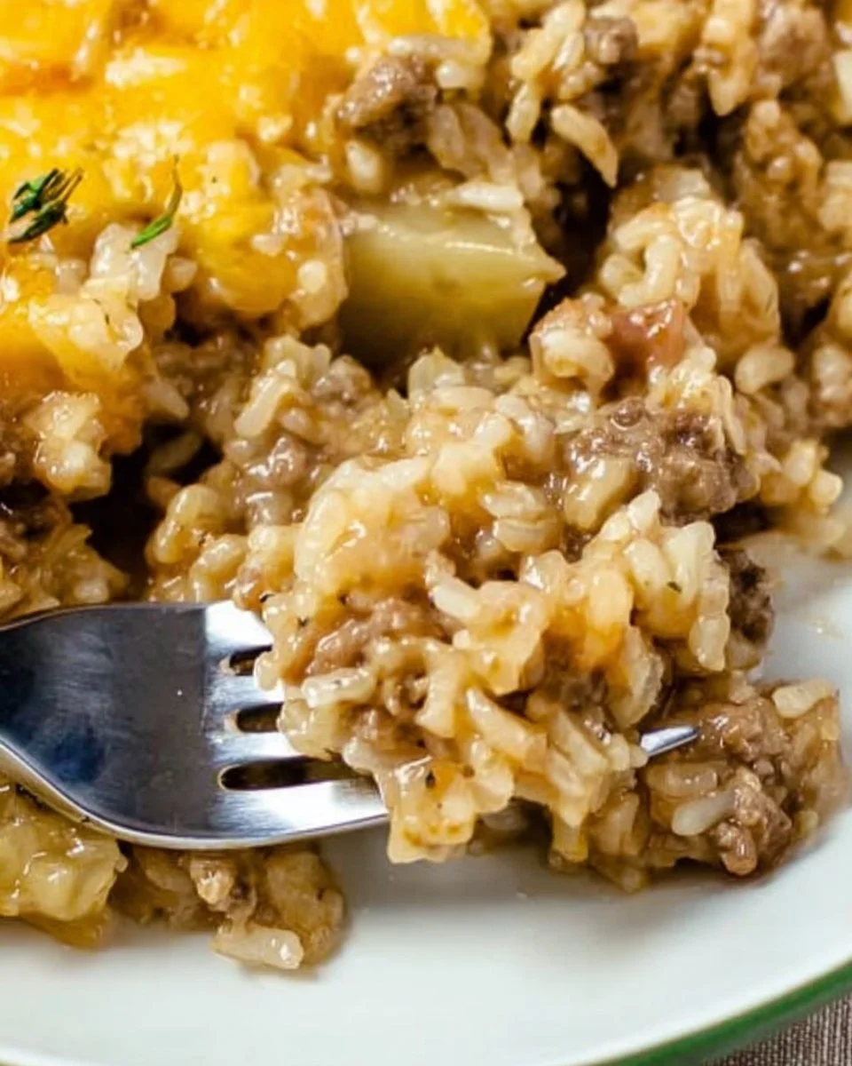 Delicious Ground Beef and Rice Casserole baked and ready to serve