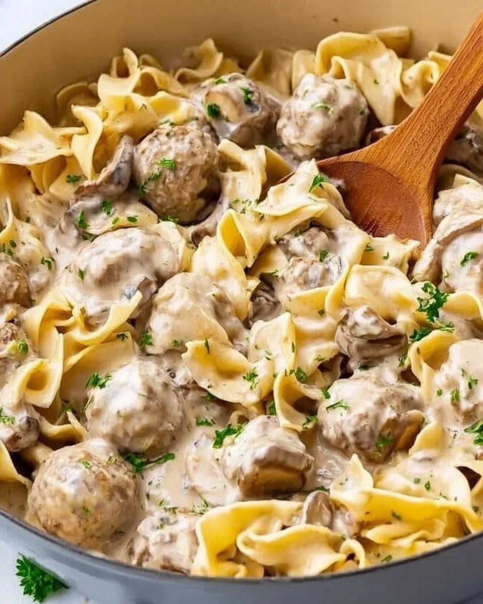 Meatball Stroganoff Meatball Stroganoff Delicious Meatball Stroganoff served with pasta