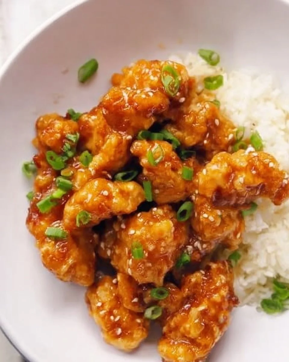 Delicious orange chicken served with colorful vegetables on a plate.