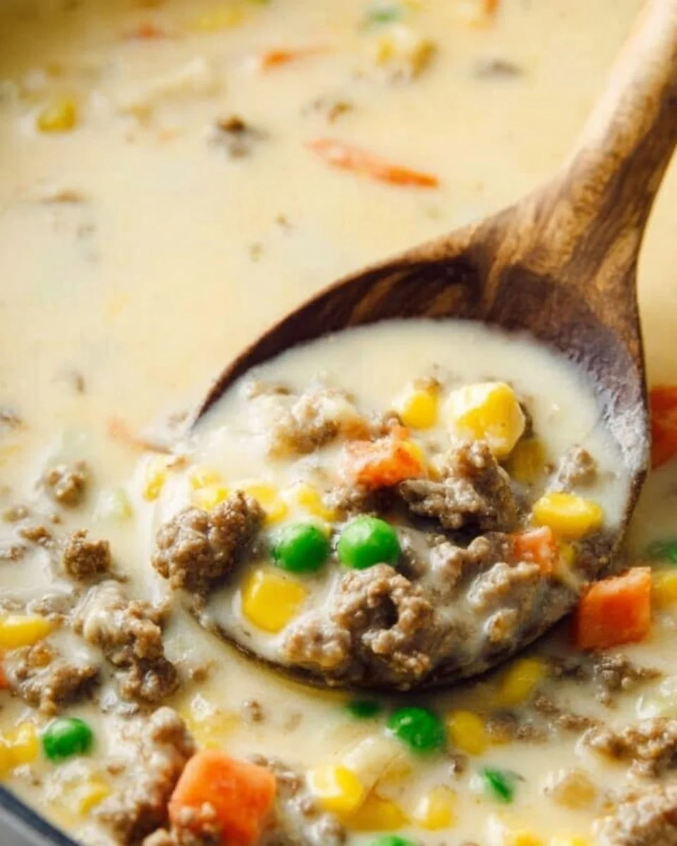 Bowl of savory Shepherd's Pie Soup topped with herbs and served hot.