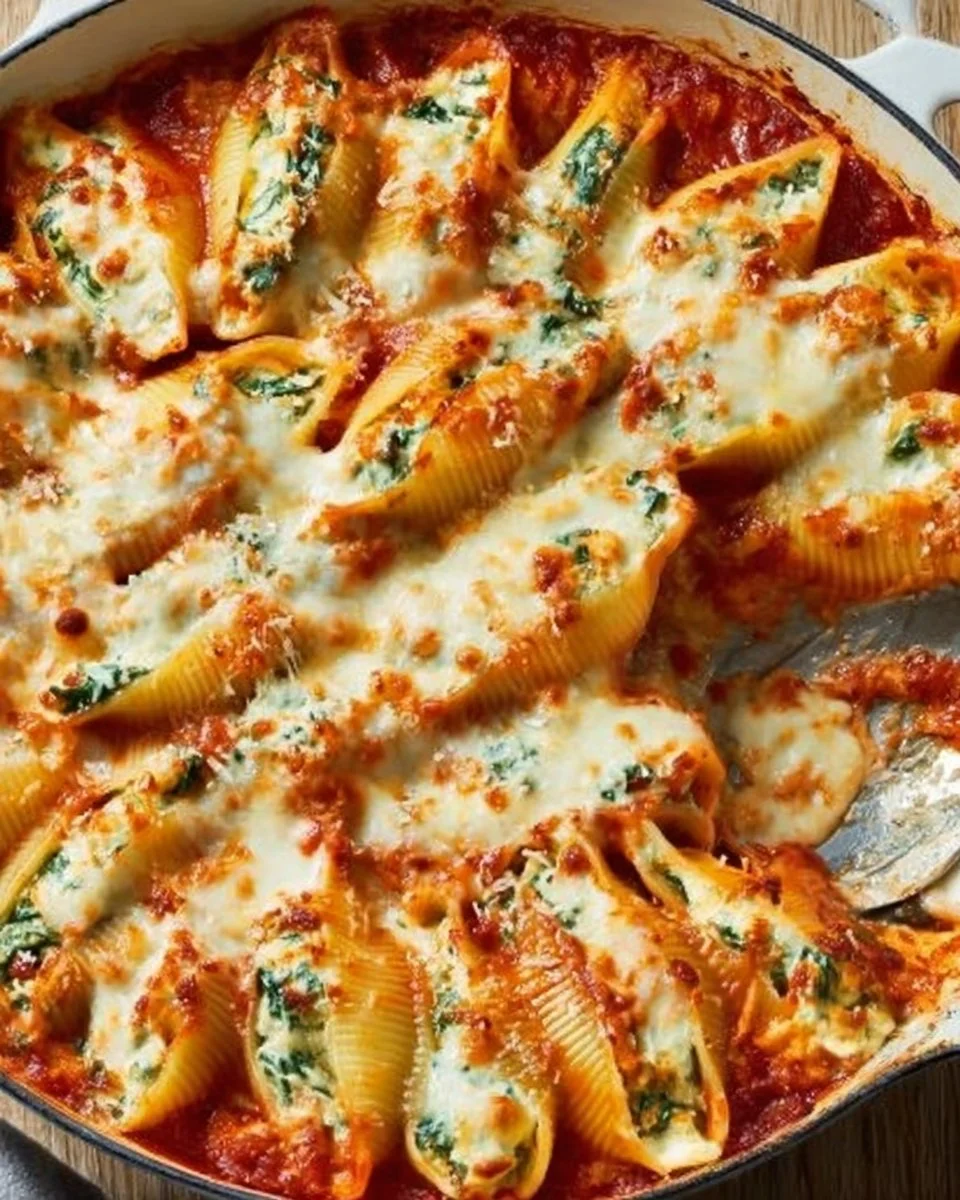 Delicious stuffed shells filled with cheese and marinara sauce