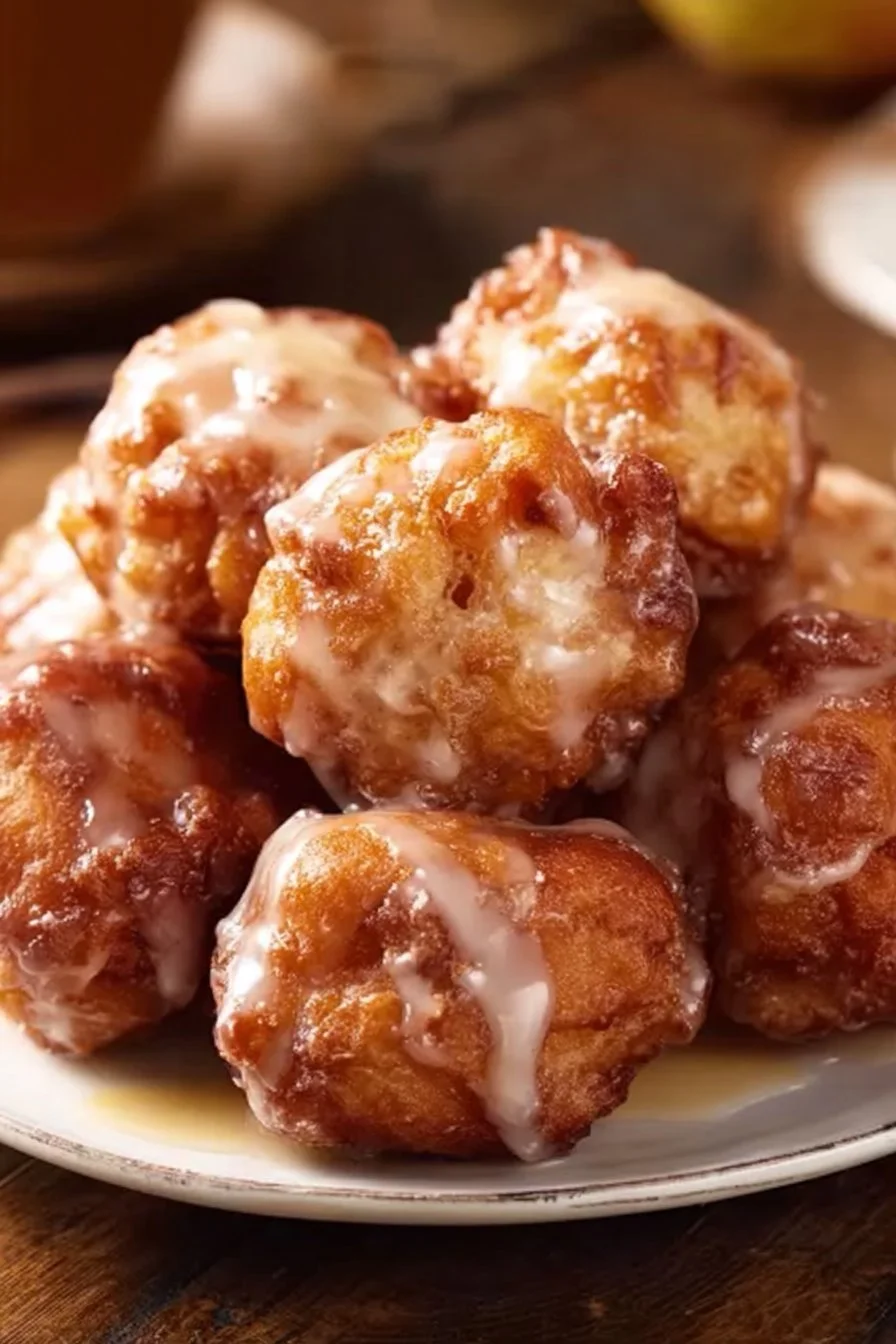Delicious homemade Apple Fritter Bites on a plate, fresh and crispy.