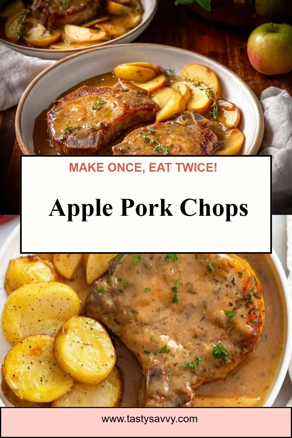 Apple Pork Chops Apple Pork Chops Juicy apple pork chops garnished with fresh herbs and sliced apples