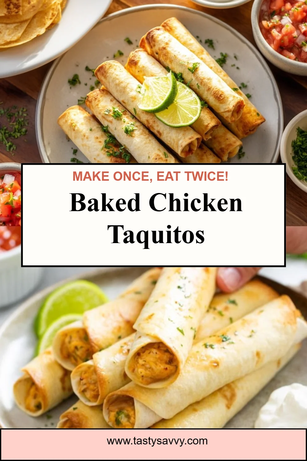 Delicious Baked Chicken Taquitos served with dipping sauce