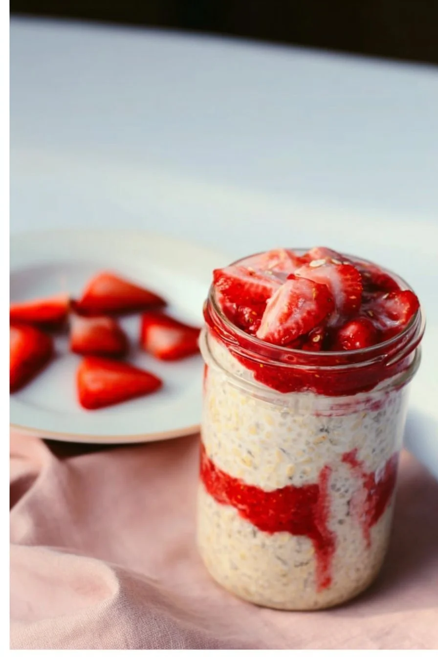Healthy Strawberry Cheesecake Overnight Oats