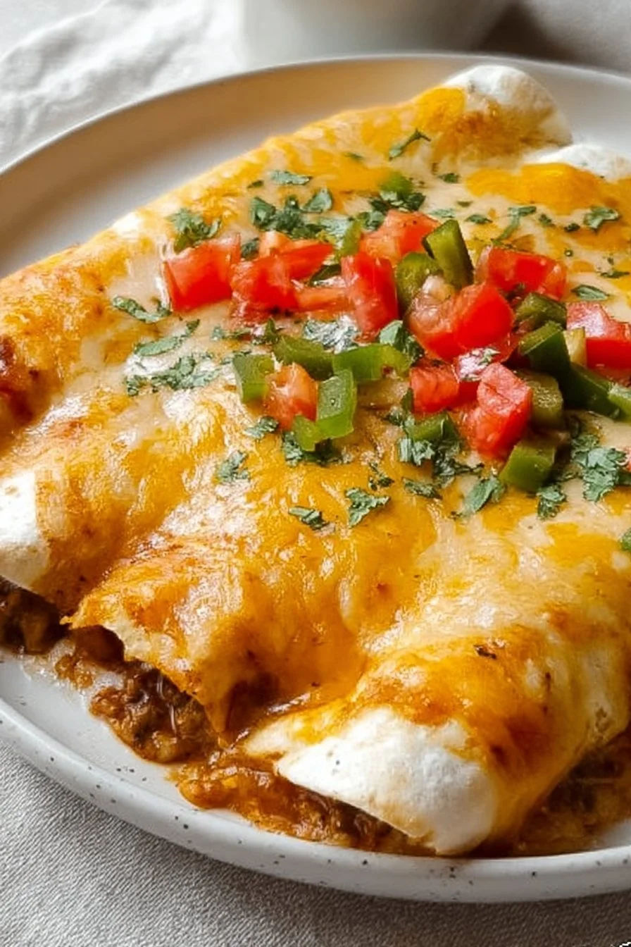 Delicious breakfast enchiladas topped with sauce and cheese