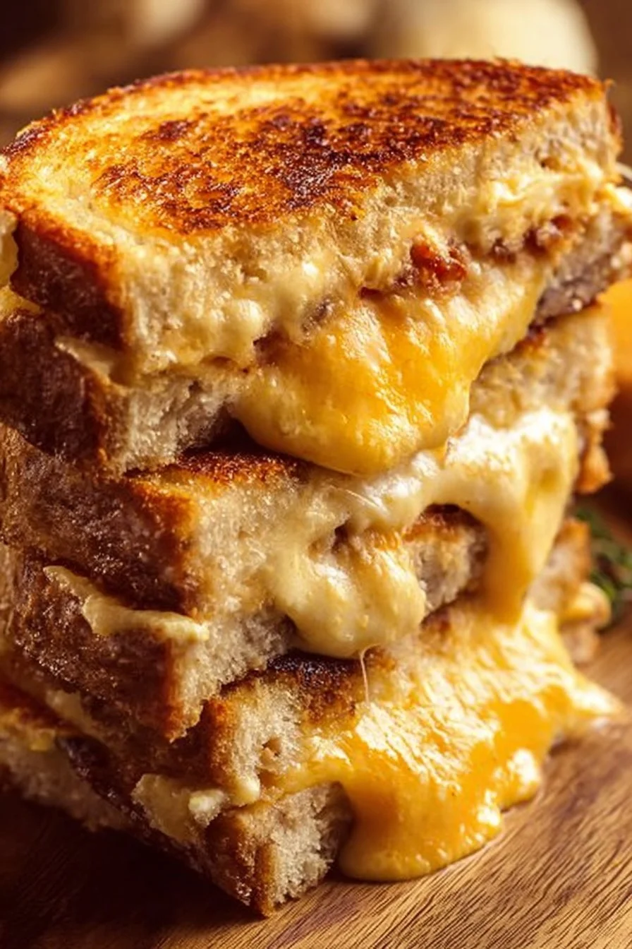 Delicious Breakfast Grilled Cheese sandwich with melted cheese and toasted bread