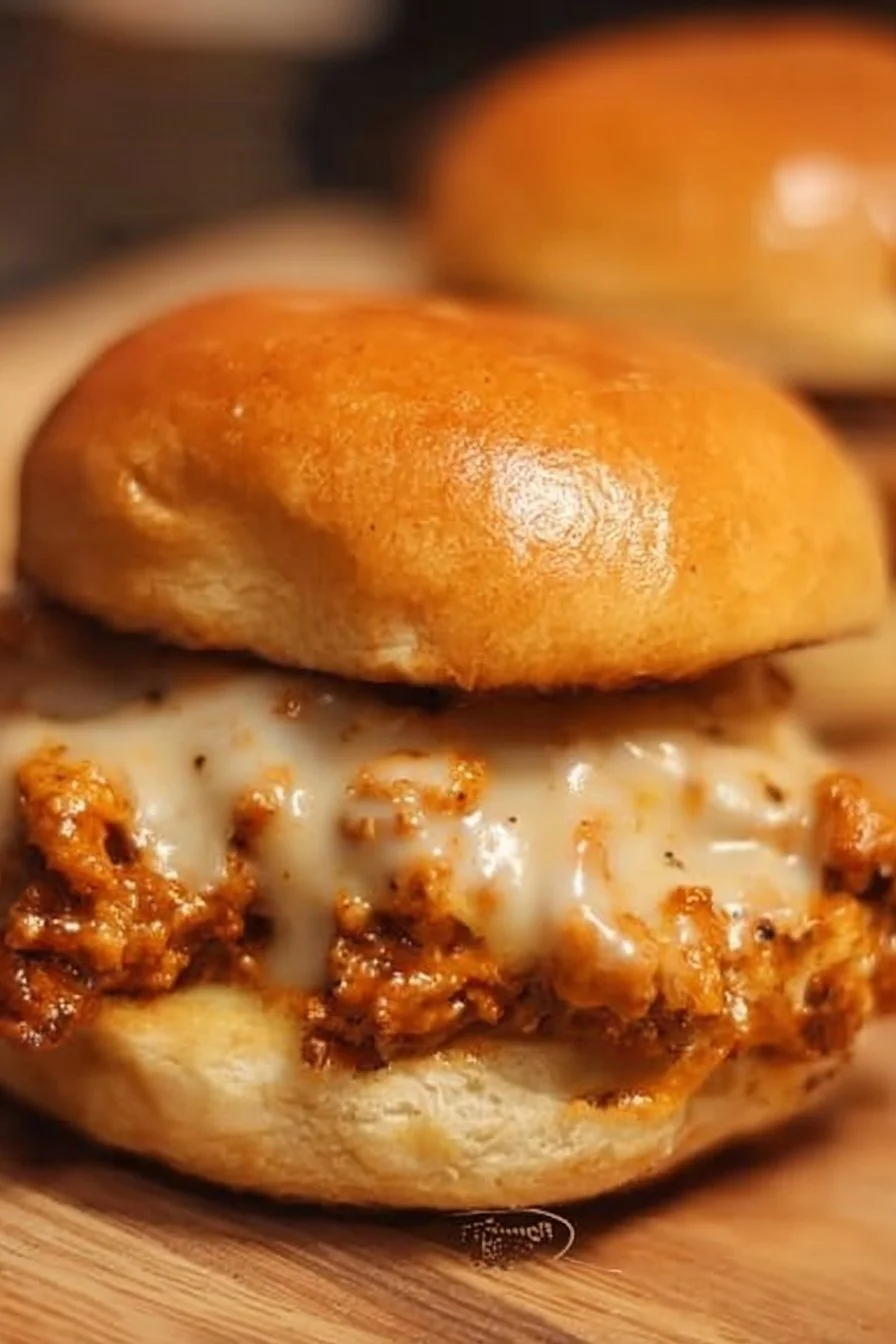 Cajun Chicken Sloppy Joes on a plate garnished with fresh herbs