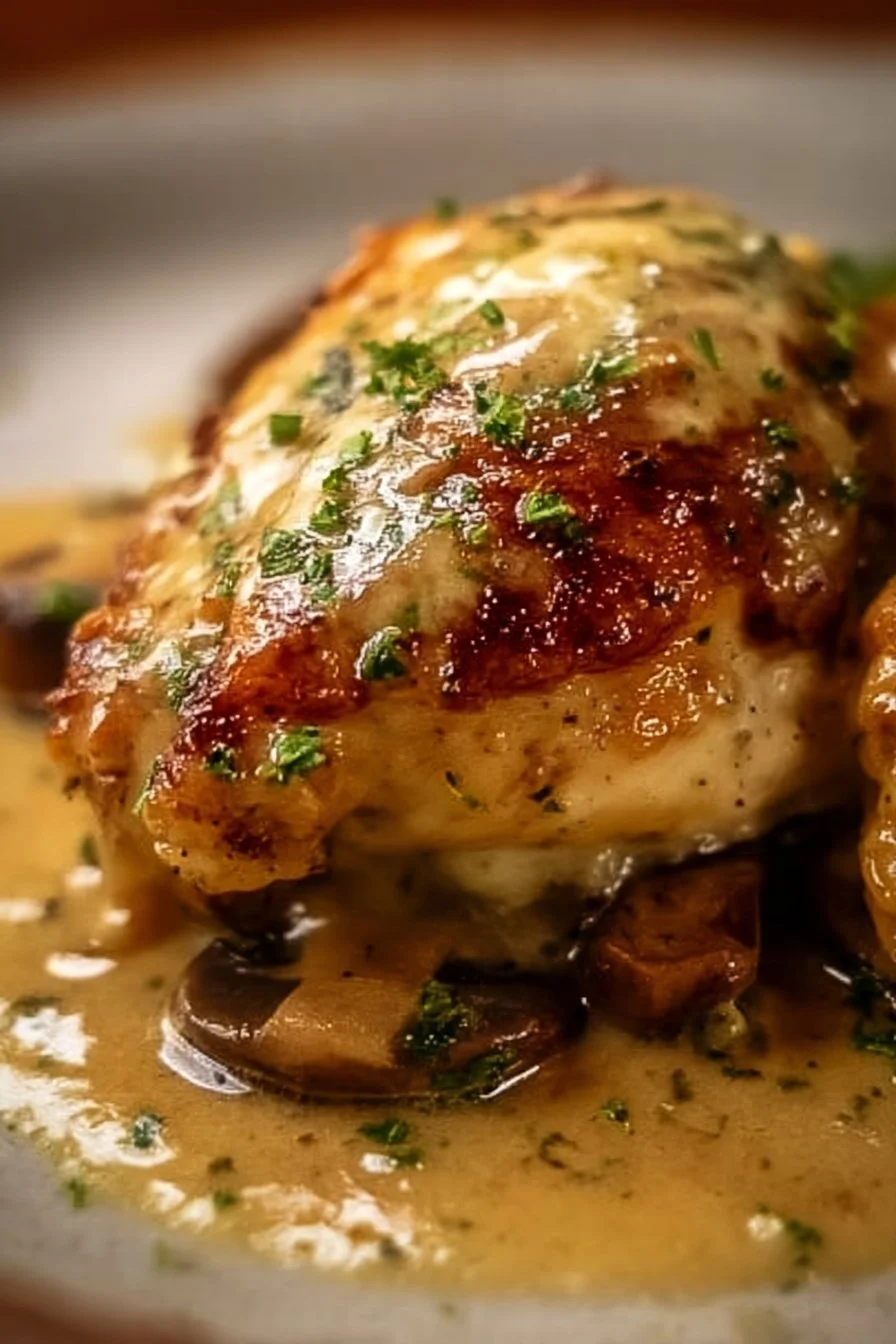 Cheesy Garlic Butter Mushroom Stuffed Chicken