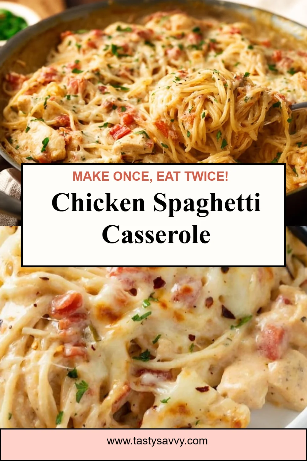 Chicken Spaghetti Casserole Chicken Spaghetti Casserole Delicious Chicken Spaghetti Casserole served in a dish, ready to eat.