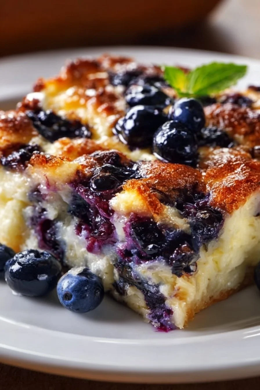 Cottage Cheese Blueberry Bake cottage cheese Delicious Cottage Cheese Blueberry Bake topped with fresh blueberries and nuts.