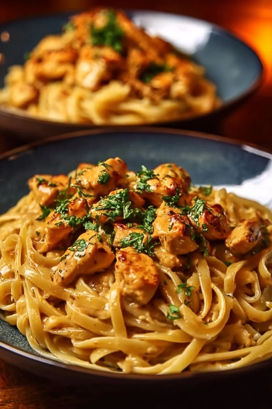 Delicious Cowboy Butter Chicken Linguine featuring rich sauce and pasta