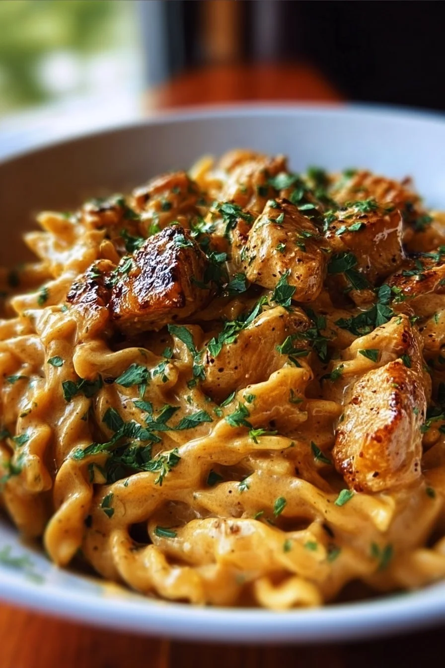 Cowboy Butter Chicken Pasta Butter Chicken Pasta Delicious Cowboy Butter Chicken Pasta served in a bowl with fresh herbs.