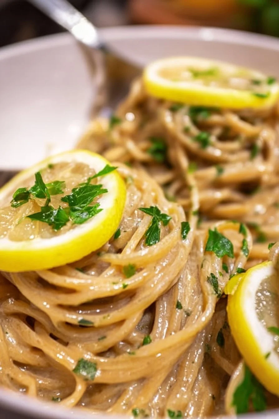 Plate of Creamy Herb Pasta with fresh herbs and creamy sauce