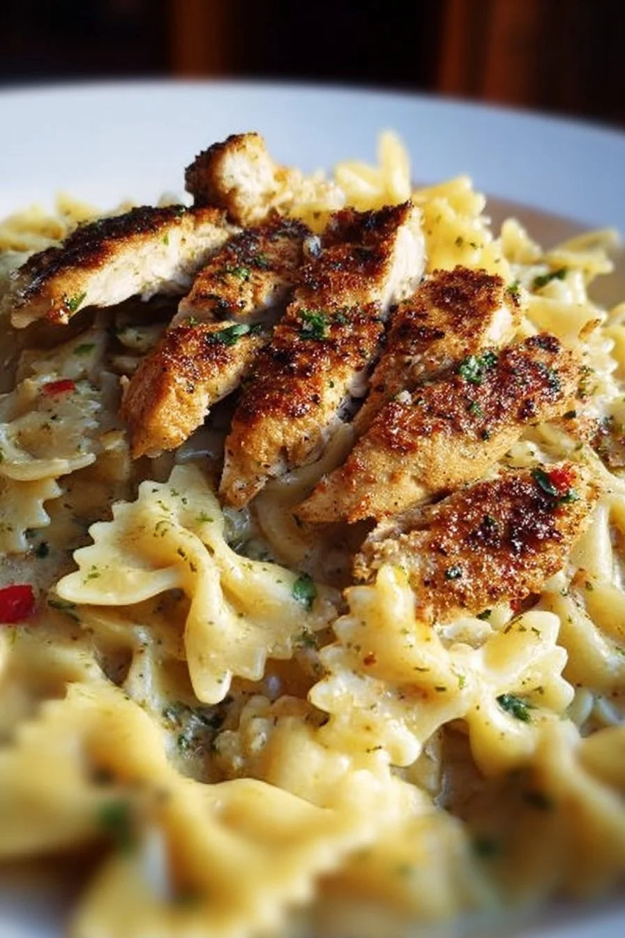 Creamy Parmesan Chicken dish served with herbs and garnished.