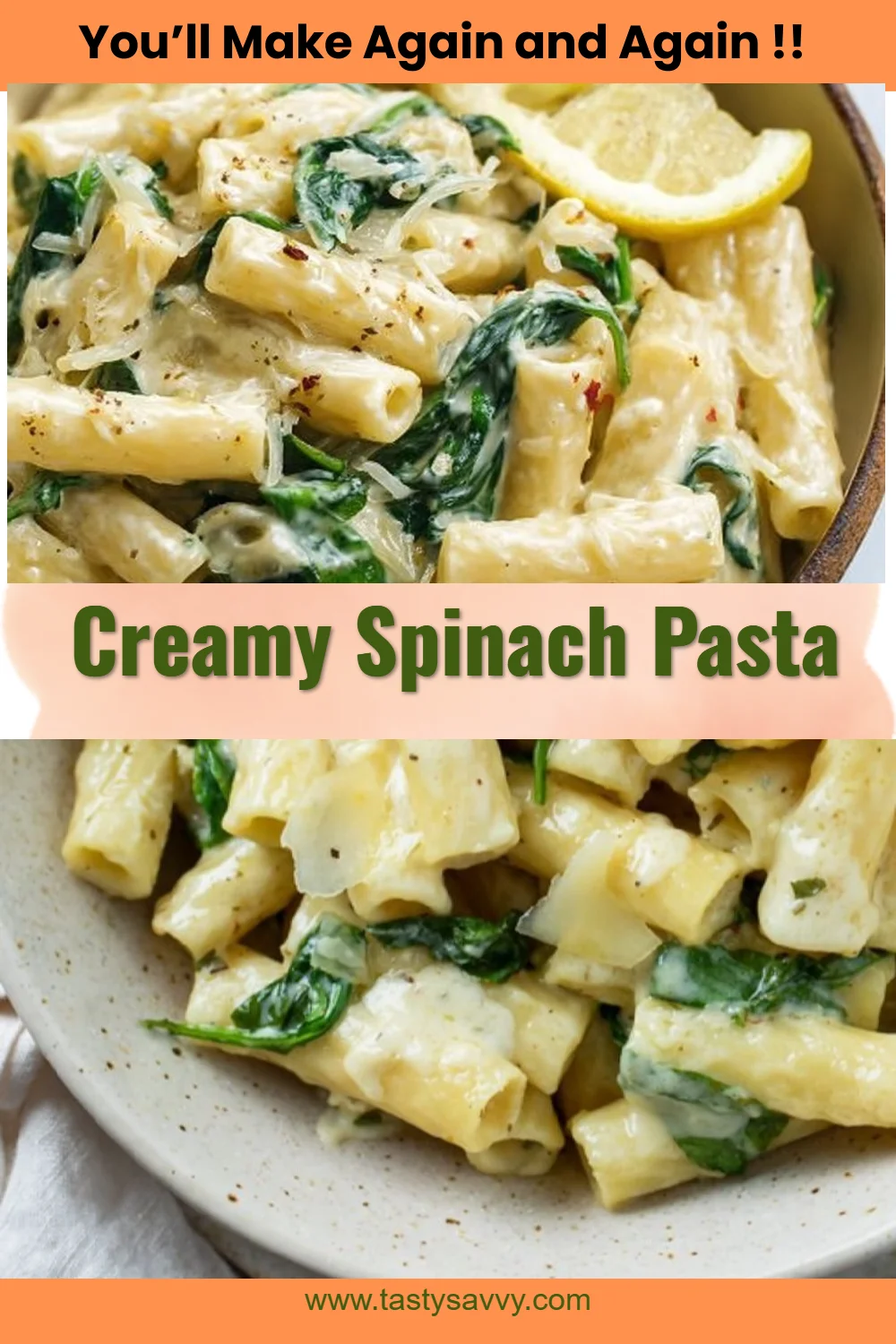 Creamy Spinach Pasta spinach pasta Creamy spinach pasta served in a white bowl garnished with herbs