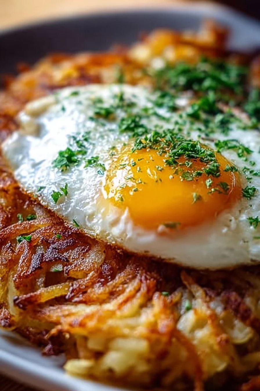 Crispy hash browns cooked to golden perfection on a plate.