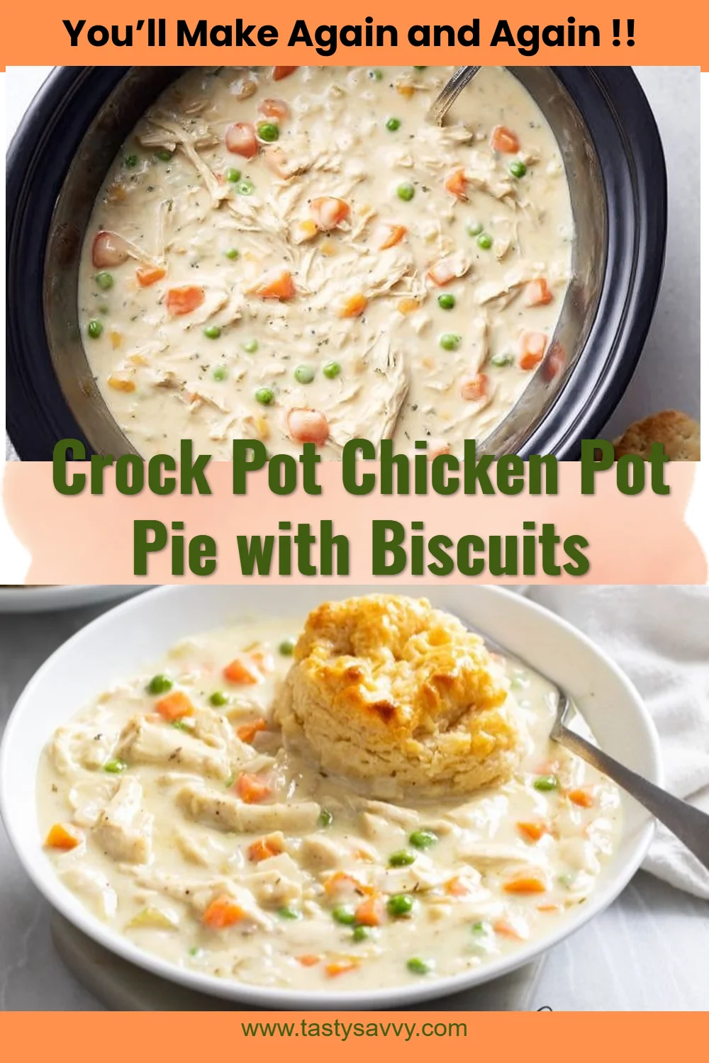 Crock Pot Chicken Pot Pie with Biscuits chicken pot pie Crock Pot Chicken Pot Pie with Biscuits ready to serve.