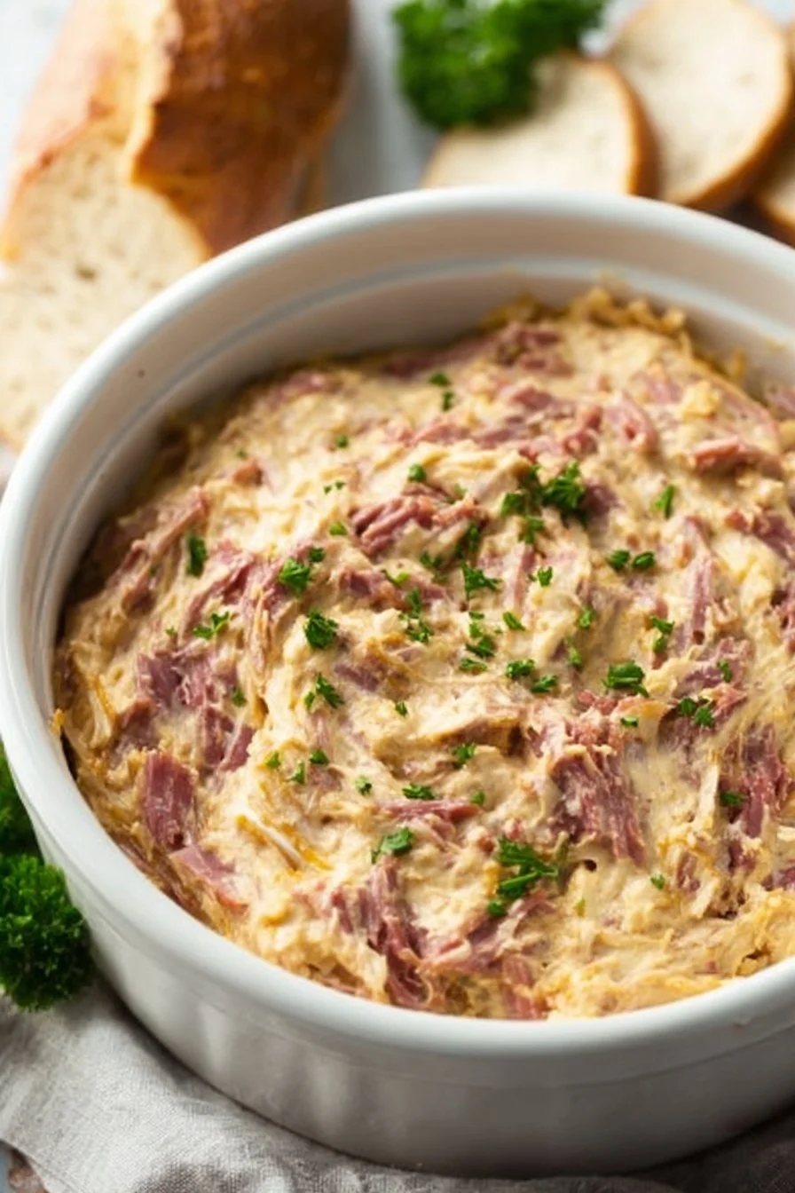 Crockpot Reuben Dip Reuben Dip Crockpot Reuben Dip served in a bowl with crackers