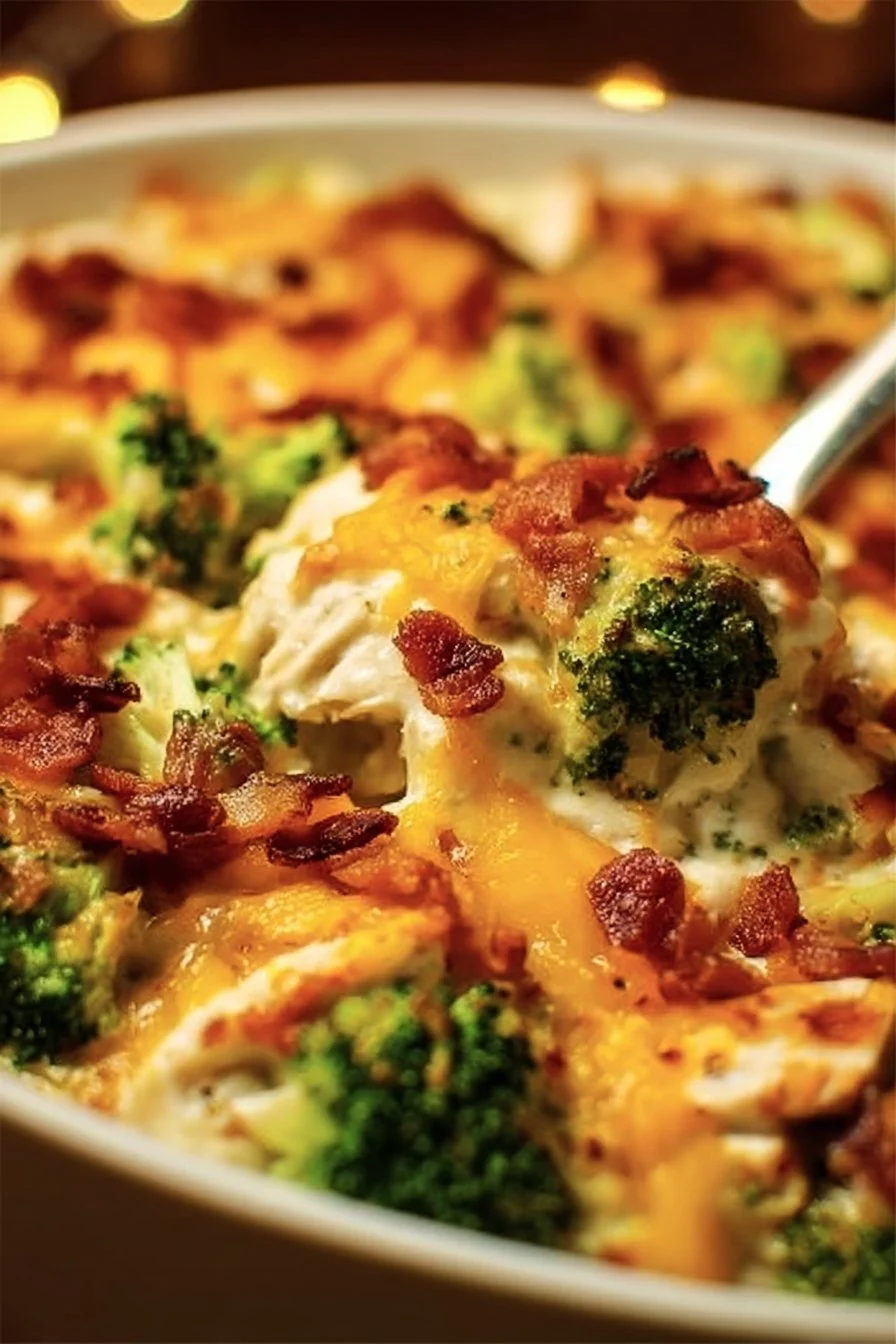 Easy low carb chicken casserole in a baking dish, perfect for healthy meals