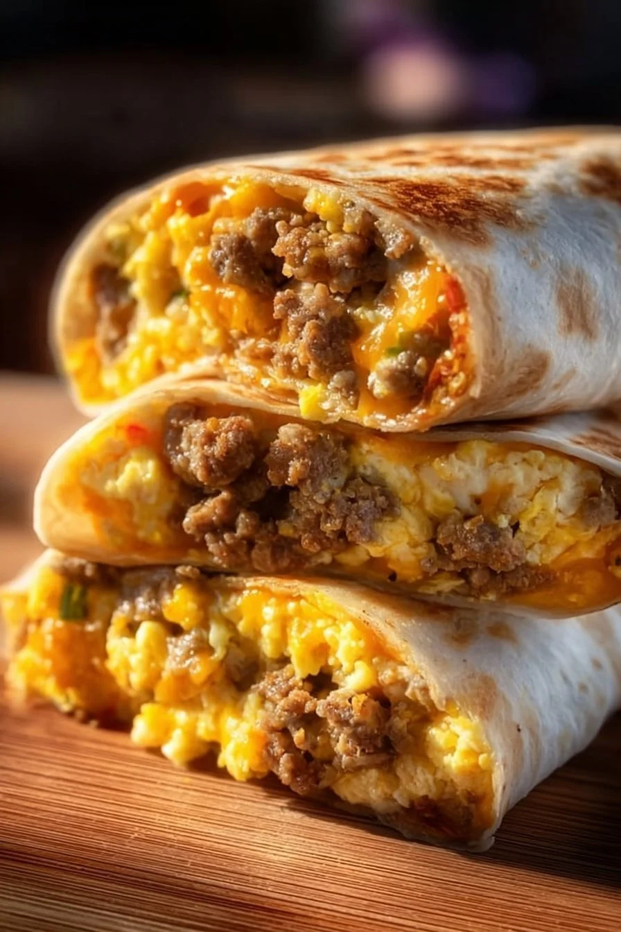 A delicious freezer breakfast burrito ready to be heated and served.