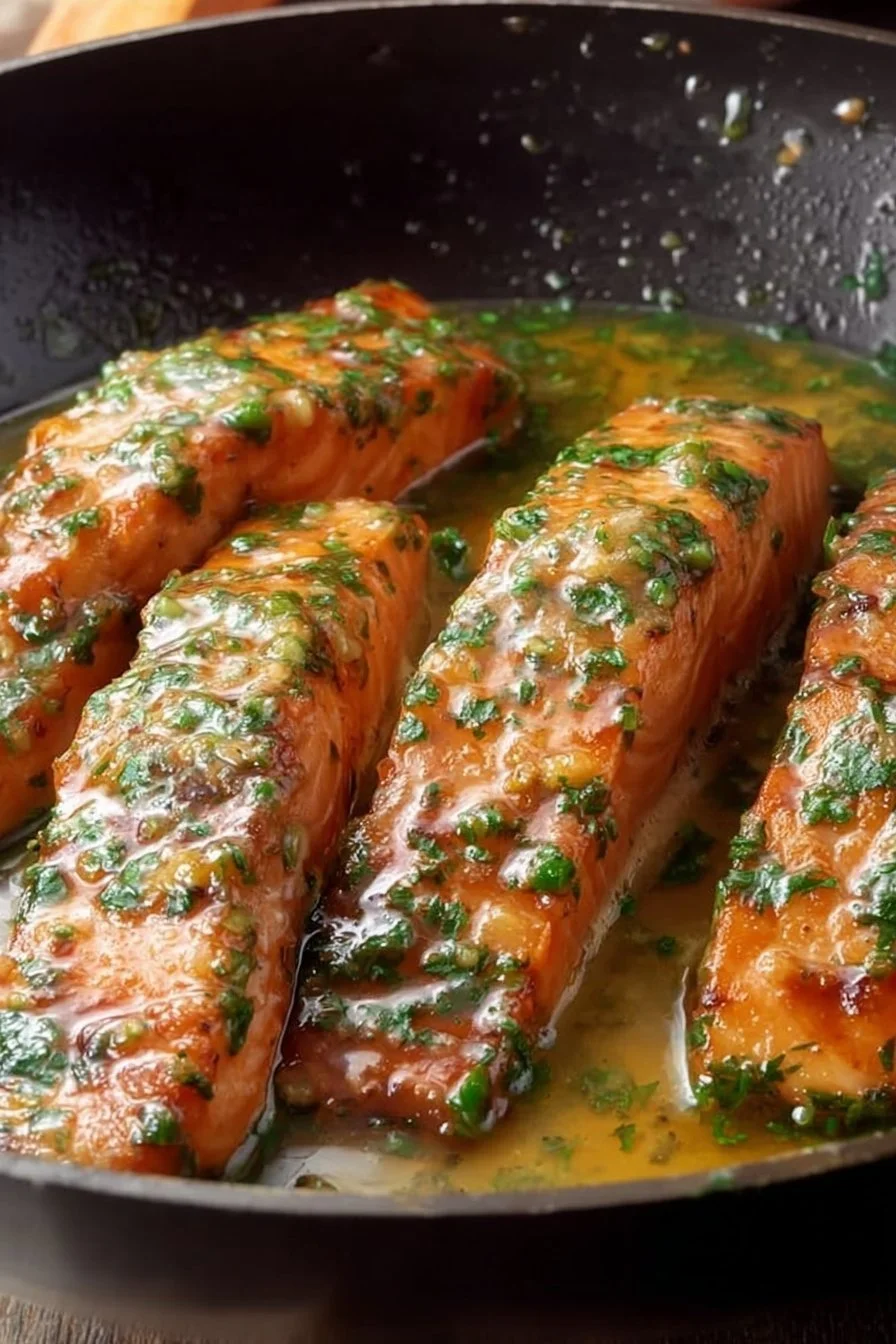 Garlic Butter Salmon Garlic Butter Salmon Delicious Garlic Butter Salmon fillet on a plate garnished with herbs