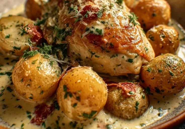 Garlic Parmesan Crockpot Chicken with Potatoes