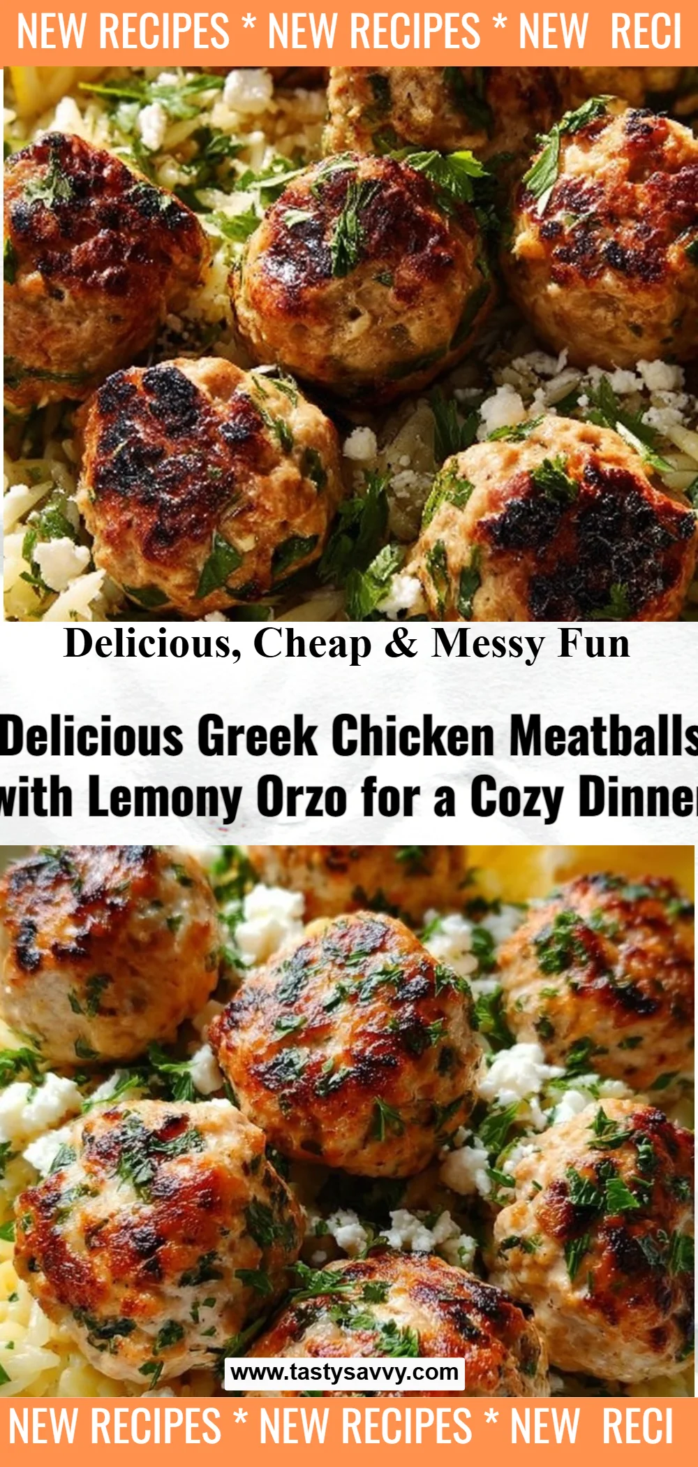 Greek Chicken Meatballs with Lemon Orzo