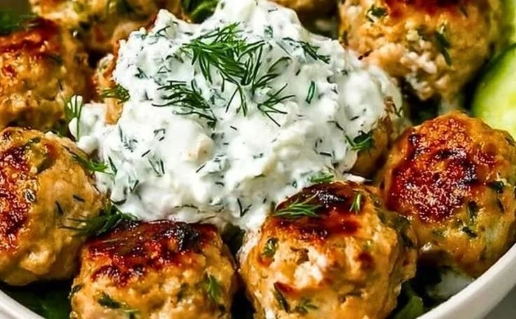 Greek Chicken Meatballs with Tzatziki Sauce