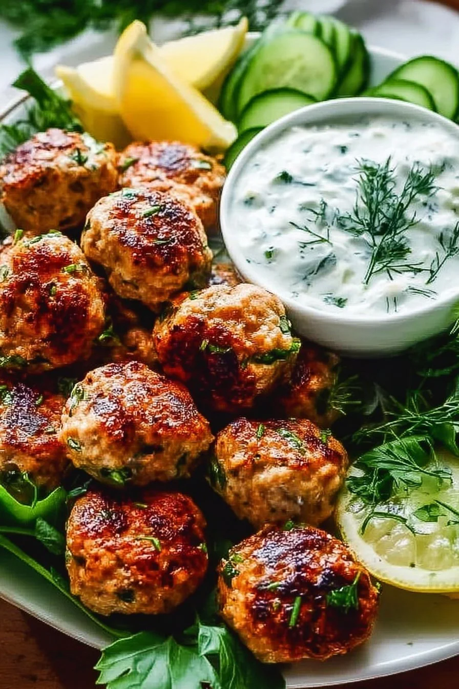 Greek Chicken Meatballs with Tzatziki Sauce
