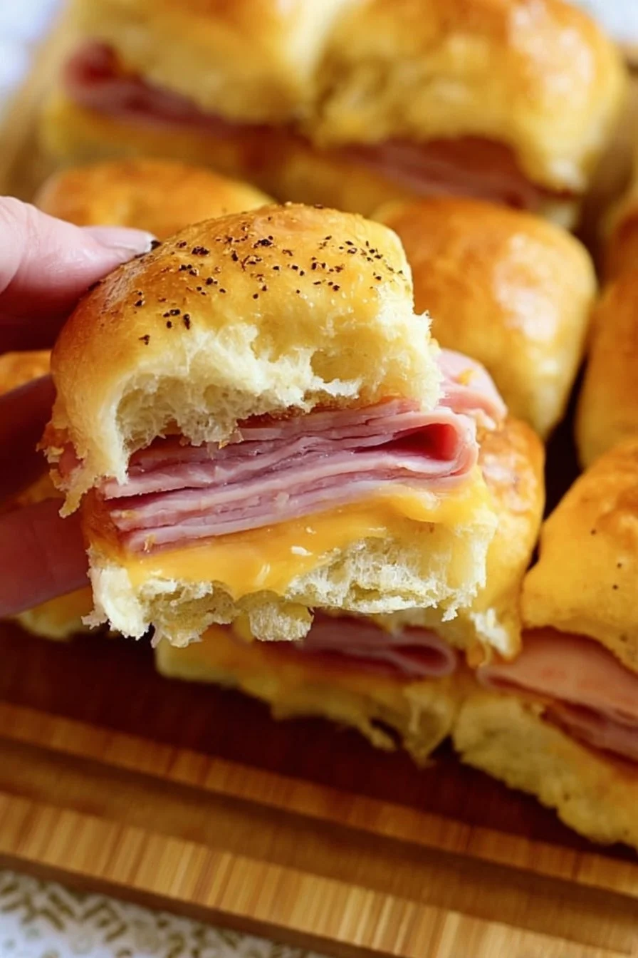 Ham and Swiss Hawaiian Rolls Hawaiian rolls Ham and Swiss Hawaiian Rolls served on a platter