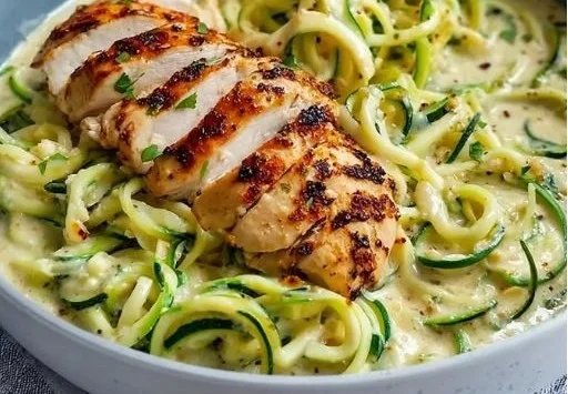 Healthy Chicken Alfredo with Zucchini Noodles