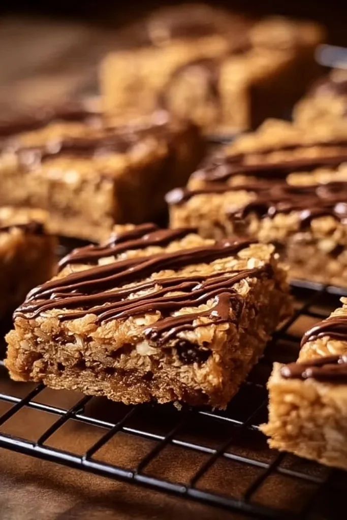 Healthy peanut butter chunk oatmeal bars with oats and chocolate chunks