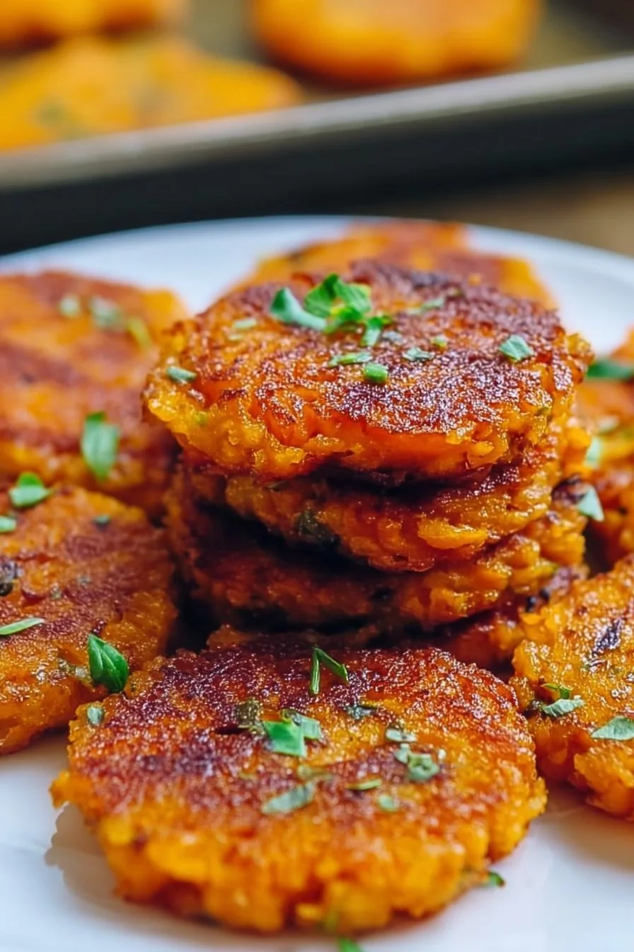 Healthy sweet potato hash browns served on a plate with herbs and spices