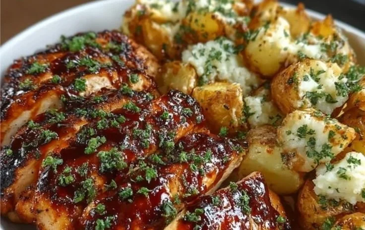 Honey BBQ Chicken with Garlic Parmesan Potatoes Honey BBQ Chicken Honey BBQ Chicken with Garlic Parmesan Potatoes