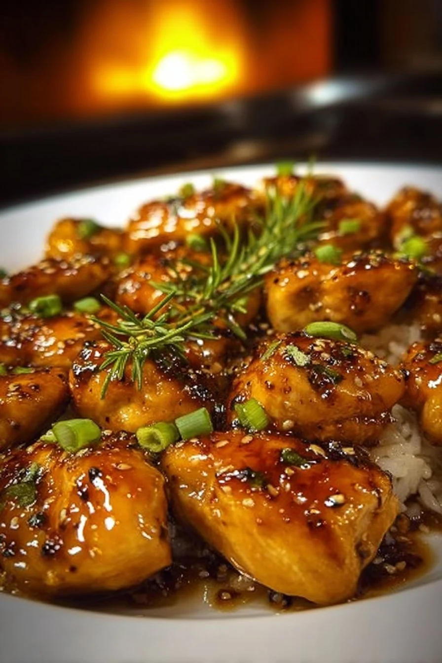 Delicious honey garlic chicken breasts served with vegetables on a plate.
