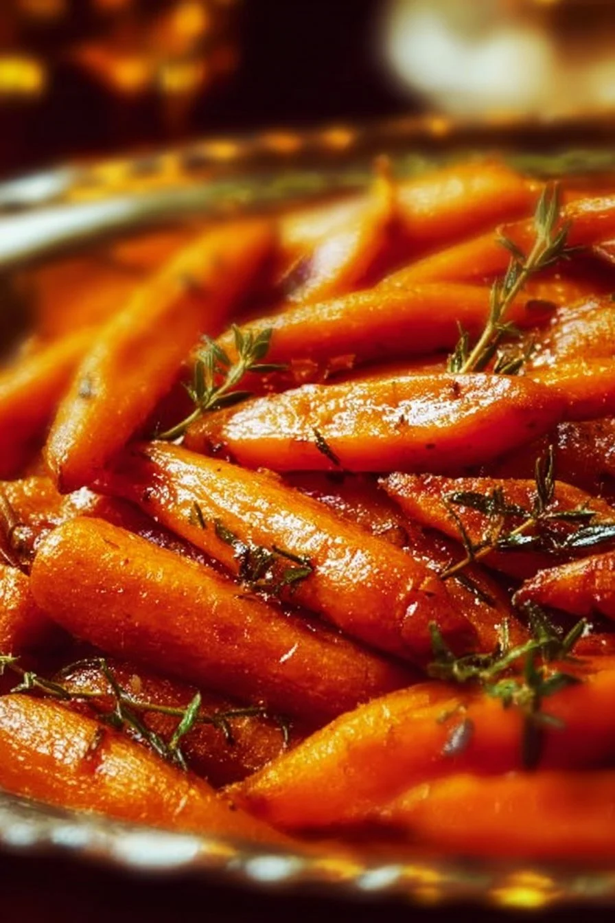 Delicious honey-roasted carrots served on a plate, garnished for presentation.