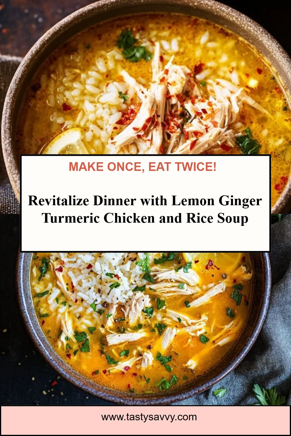 Lemon Ginger Turmeric Chicken and Rice Soup
