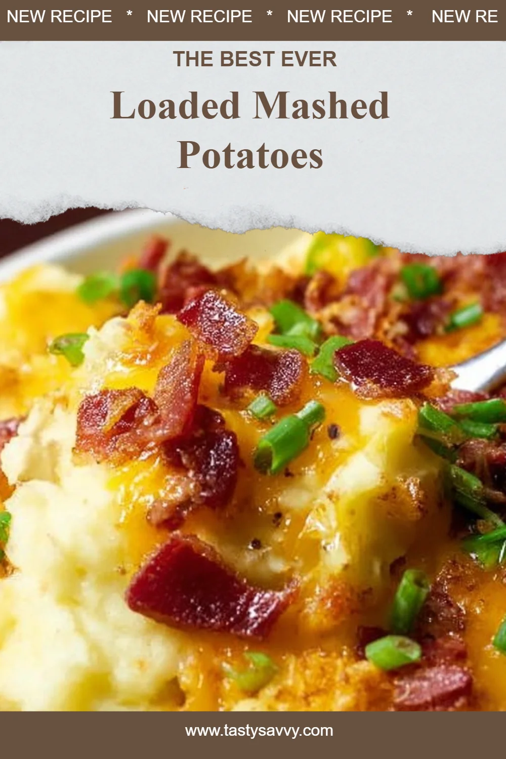 Loaded Mashed Potatoes loaded mashed potatoes Bowl of delicious loaded mashed potatoes topped with cheese and bacon bits