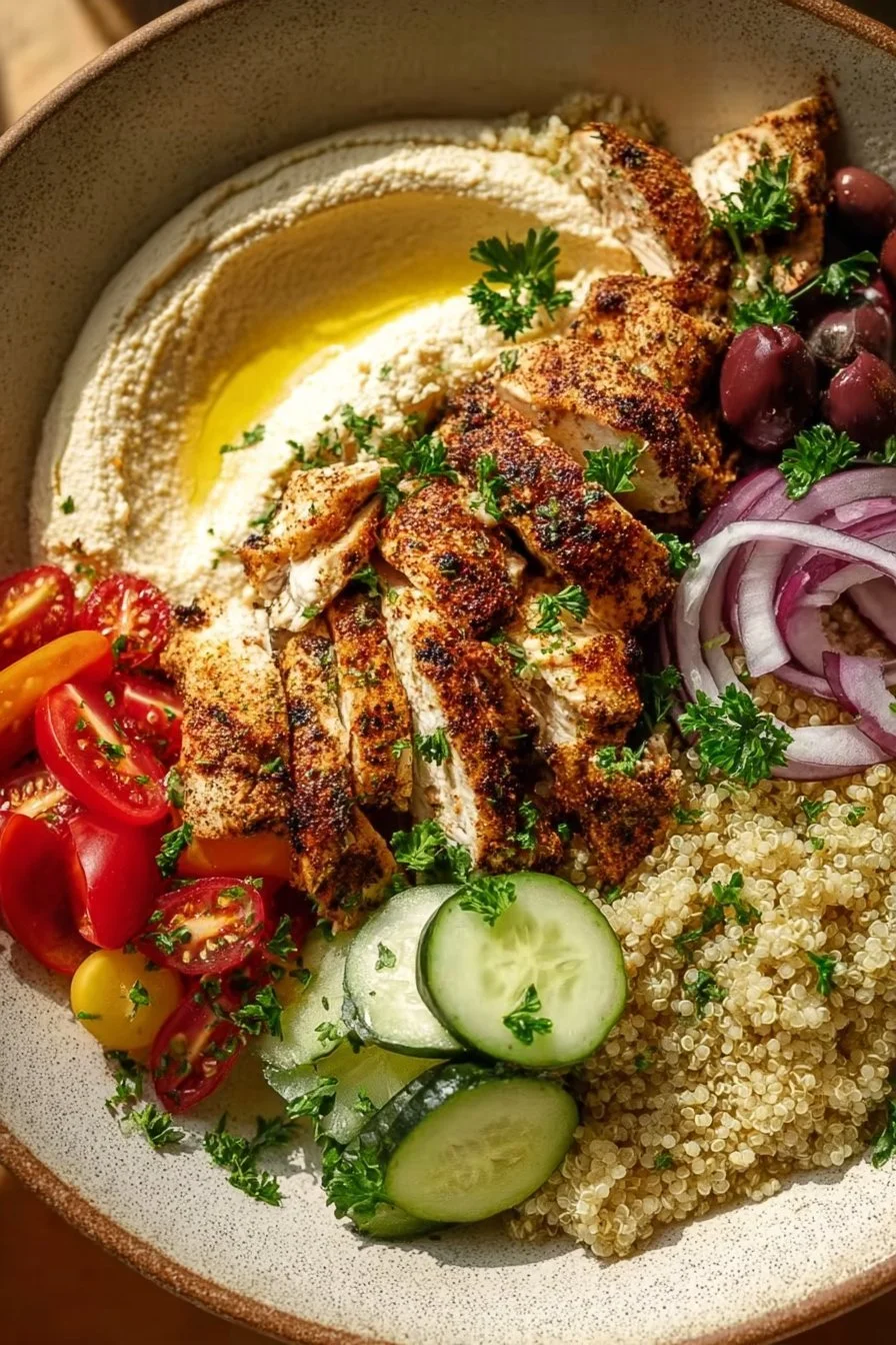 Mediterranean Chicken Bowl with fresh vegetables and herbs